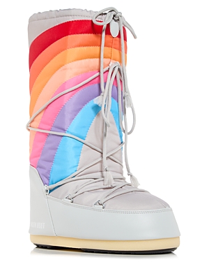 Moon Boot Icon Rainbow Printed Shell And Faux Leather Snow Boots In Glacier