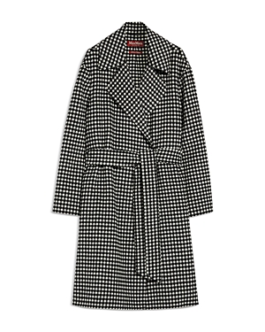 Shop Max Mara Studio  Alcade Wool Belted Wrap Coat In Black/white