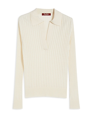 Shop Max Mara Studio  Ribbed Knit Sweater In Ivory