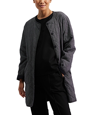 Shop Eileen Fisher Long Quilted Cotton Coat In Black