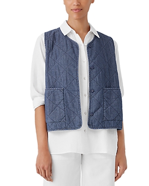 Eileen Fisher Quilted Cotton Vest In Denim