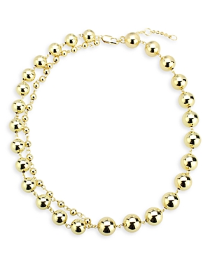 Aqua Asymmetric Draped Ball Chain Necklace, 17 In Gold