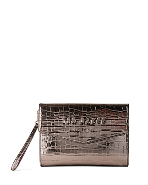 Ted Baker Crocey Envelope Pouch In Gunmetal