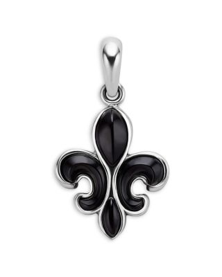 LAGOS - Men's Sterling Silver Anthem Black Agate Fleur-De-Lis Pendant - Exclusive