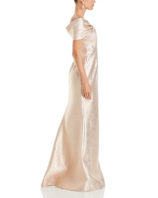 Metallic Jacquard Twist Bodice Off-the-Shoulder Gown
