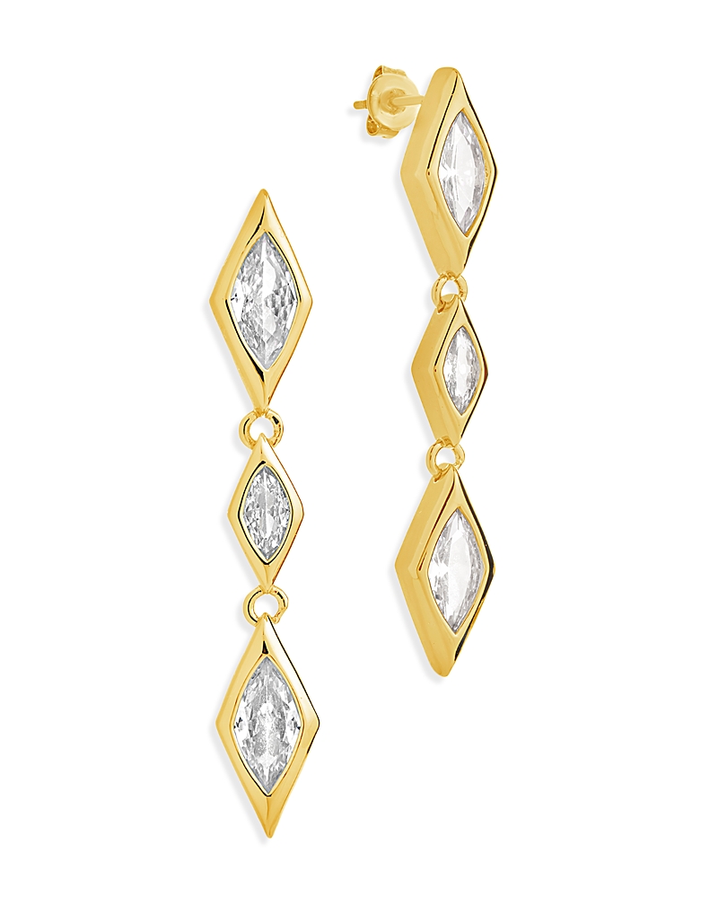 Sterling Forever Lissie Cubic Zirconia Linear Drop Earrings In Gold