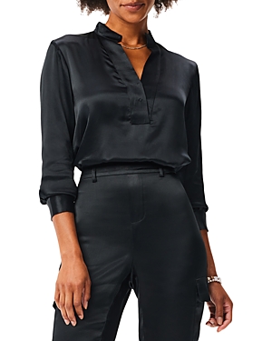 Nic + Zoe Elevated Split Neck Textured Satin Top In Black Onyx