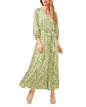 Vince Camuto Long Sleeve Floral Print Dress In Foam Green