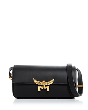Shop Mcm Small Himmel Leather Shoulder Bag In Black
