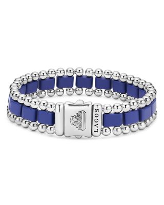 Men's Stainless Steel Anthem Ultramarine Ceramic Caviar Bead Bracelet - Exclusive