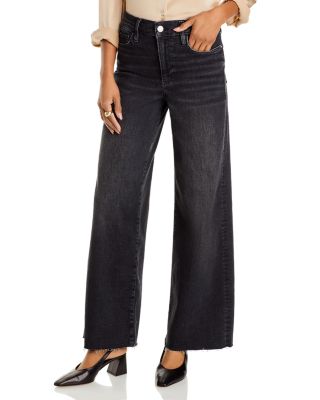 Frame Le Palazzo Cropped Raw Hem Jeans In Black