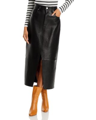 Frame Panelled Leather Midi Skirt In Black
