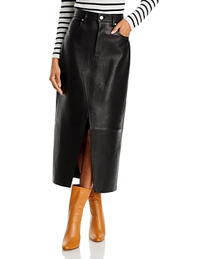 Shop Frame Leather Midaxi Skirt In Black