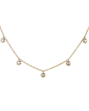 14K Yellow Gold Diamond Bezel Choker Necklace, 15.5