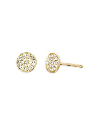 14K Yellow Gold Diamond Mini Disc Stud Earrings