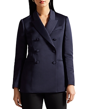 Shop Ted Baker Seraph Double Breasted Satin Blazer In Blue