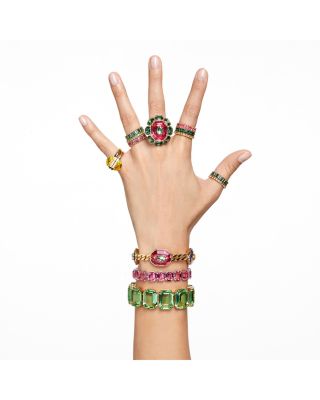 Matrix Green Baguette Crystal Stack Ring in Gold Tone