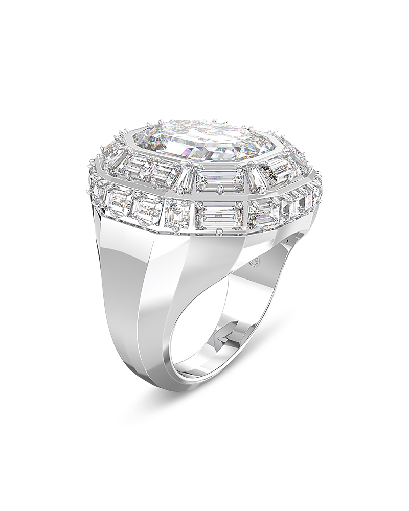 Swarovski Mesmera Mixed Cut Octagon Cocktail Ring In Rhodium Plated In Silver