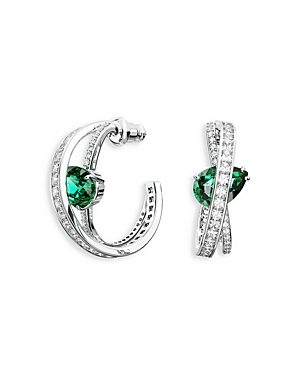 Shop Swarovski Hyperbola Crystal Crossover Medium Hoop Earrings In Green/silver