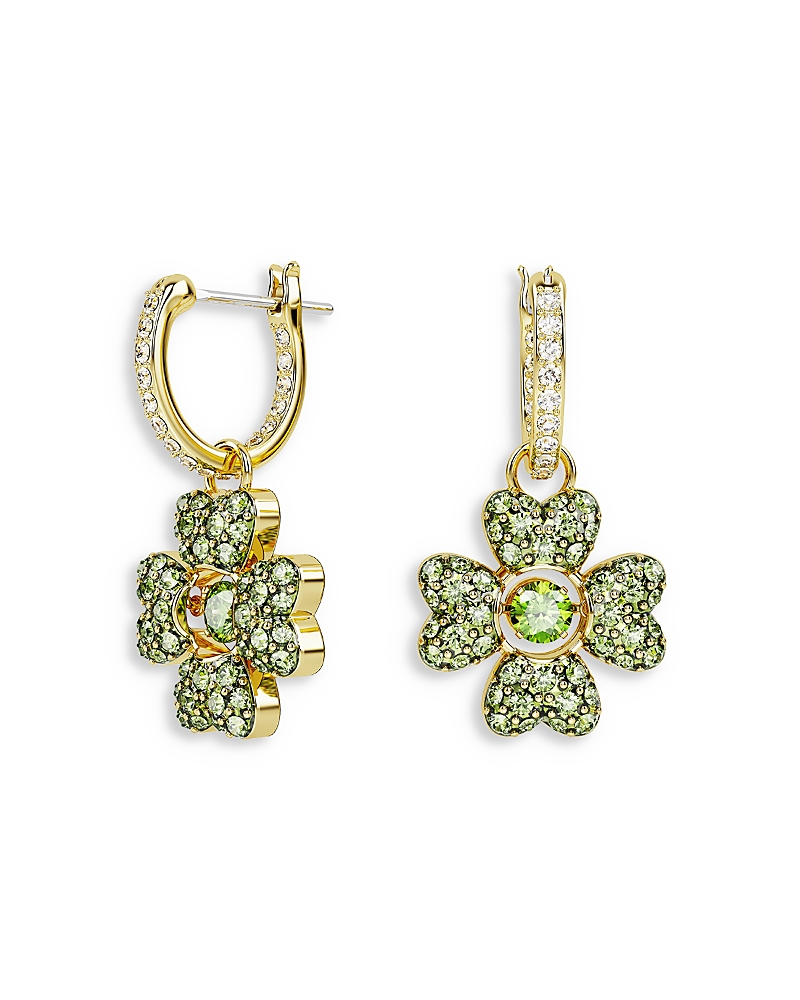 Swarovski Idyllia Pierced Earrings Mini Hoop Clover Cz Gold Shiny Green In Green/gold
