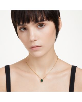 Stilla Green Rectangle Crystal Pendant Necklace in Gold Tone, 14.96"-17.72"