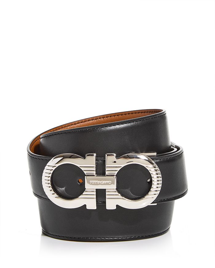 Ferragamo Men Grained Leather Reversible Gancini Belt