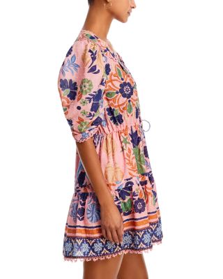 farm rio seashell tapestry short sleeve mini dress Seashell Tapestry Pink Mini Dress  FARM Rio