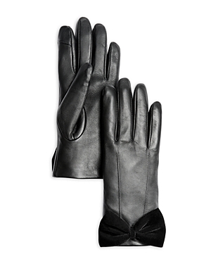 Aqua Leather Gloves With Velvet Bow - 100% Exclusive In Black