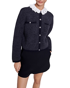 Maje Mestino Cardigan With Removable Collar In Grey