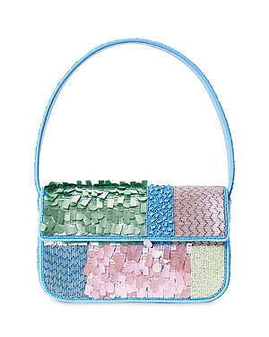 Shop Staud Tommy Beaded Shoulder Bag In Patchwork/silver