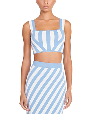 Shop Staud Zola Knit Crop Top In Blue Seashroe Stripe