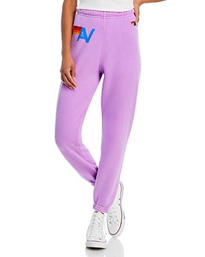 Shop Aviator Nation Logo Jogger Pants In Neon Purple