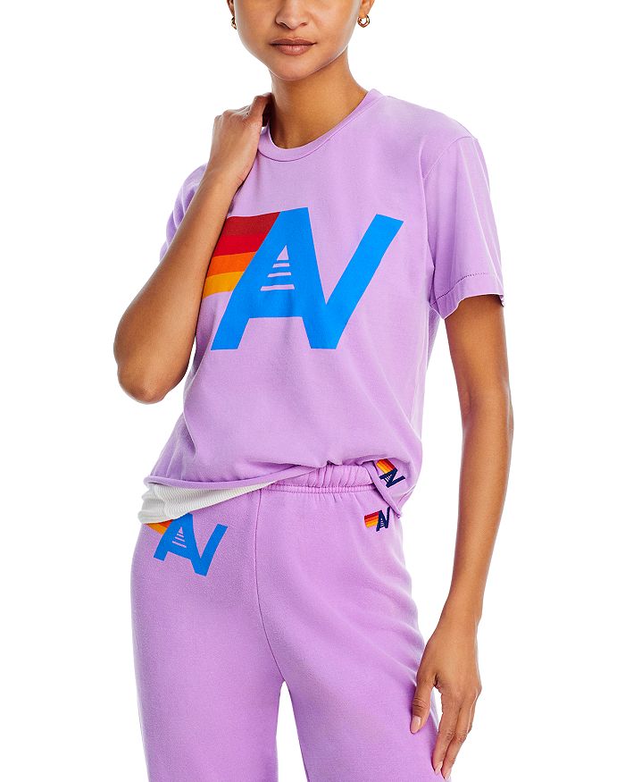 Aviator Nation Logo Boyfriend Tee In Neon Purple