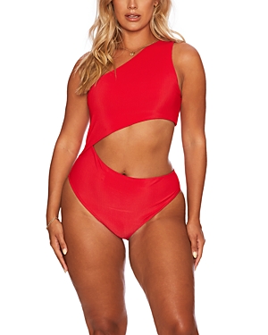 Shop Beach Riot Celine One Shoulder Cutout One Piece Swimsuit In Red