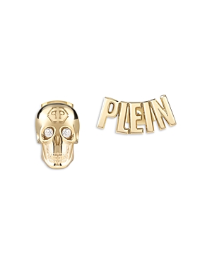 Shop Philipp Plein Lettering Gold Tone Stud Earrings, 0.3w
