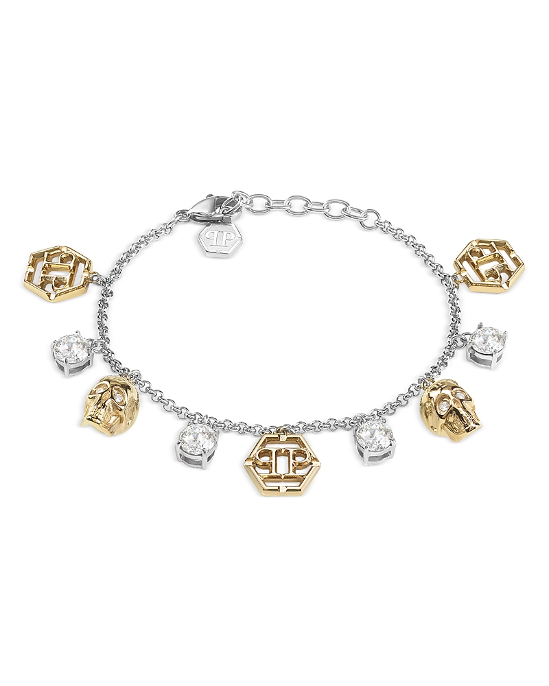 Philipp Plein Delicate Chain Bracelet With Skull Motif In Metallic