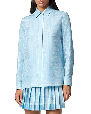 Shop Versace Baroque Silk Shirt In Pale Blue