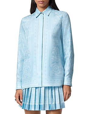Versace Formal Shirt Silk Twill Fabric Baroque Print 92 In Pale Blue