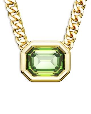 Swarovski Millenia Green Octagon Cut Bezel Pendant Necklace in Gold Tone, 17.72-18.5