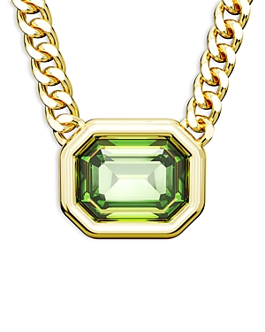 Swarovski Millenia Green Octagon Cut Bezel Pendant Necklace in Gold Tone, 17.72-18.5