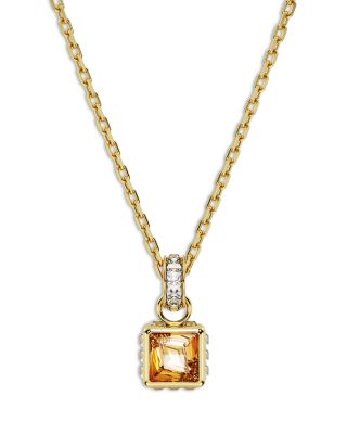 Swarovski Stilla Yellow Square Crystal Pendant Necklace in Gold Tone, 15.5-17