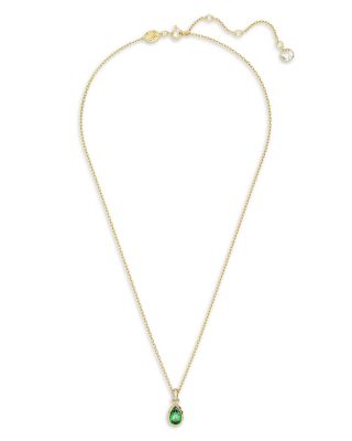 Chroma Green Pear Cut Pendant Necklace in Gold Tone, 15"-16.5"