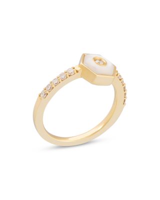 Miseno Jewelry - 18K Yellow Gold Baia Mother of Pearl & Diamond Hexagon Ring