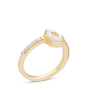 18K Yellow Gold Baia Mother of Pearl & Diamond Hexagon Ring