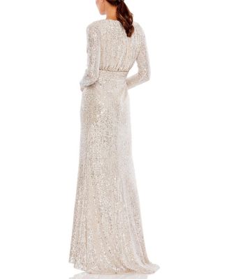 Sequined Long Sleeve Gown