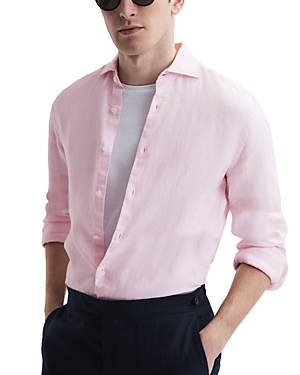 Reiss Ruban Long Sleeve Linen Shirt In Soft Pink