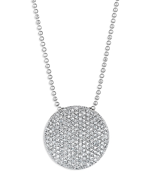 14K White Gold Affair Diamond Pave Large Disc Bead Chain Pendant Necklace, 16-18