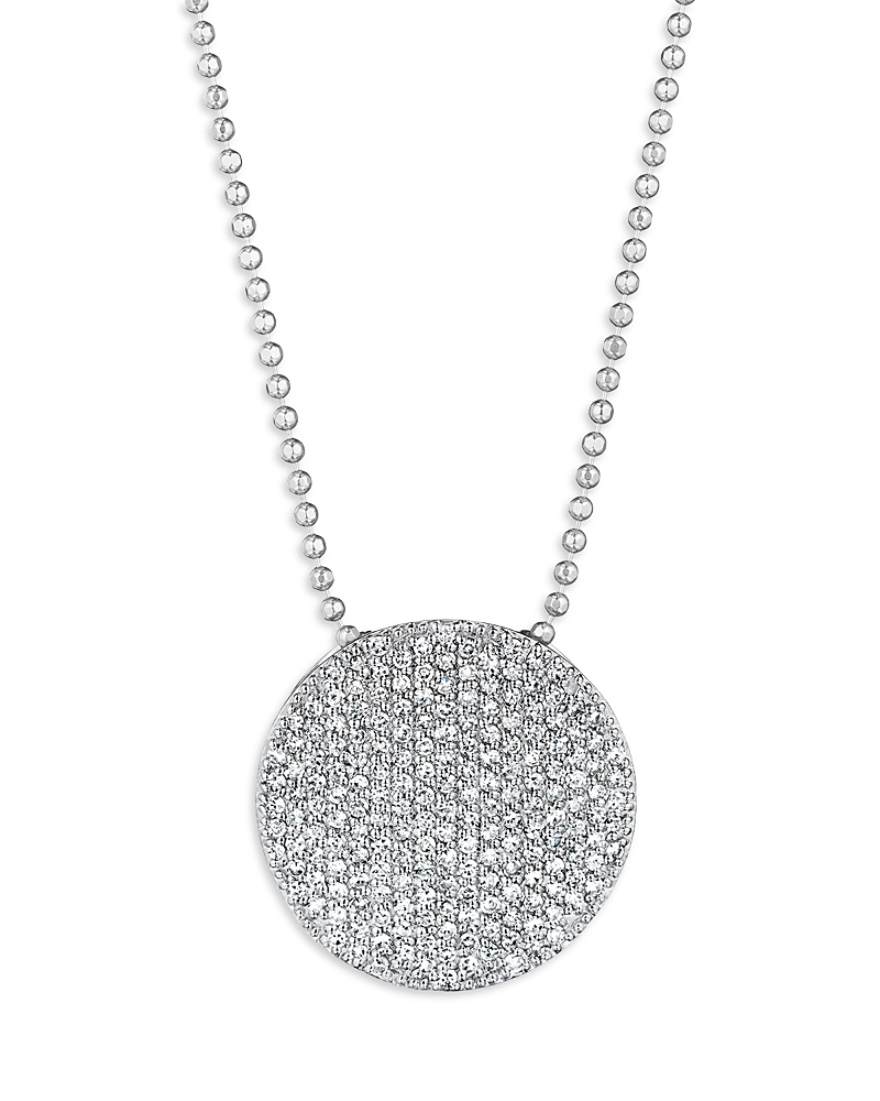 Phillips House 14k White Gold Affair Diamond Pave Large Disc Bead Chain Pendant Necklace, 16-18 In White
