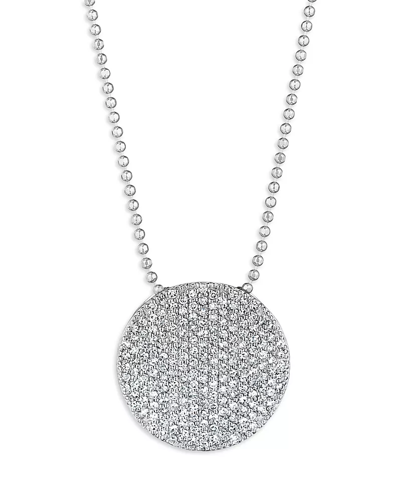 Phillips House 14K White Gold Affair Diamond Pave Large Disc Bead Chain Pendant Necklace, 16