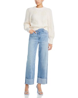 Striped Cuffed Dad Jeans in Medium Wash - Exclusive